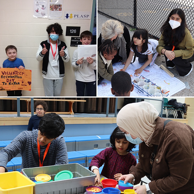 A collage of volunteers interacting with PLASP children and staff